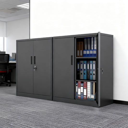 File Pantry Cabinet Steel Storage Organizer with 2 Lockable Doors-Black