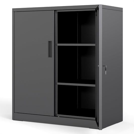File Pantry Cabinet Steel Storage Organizer with 2 Lockable Doors-Black