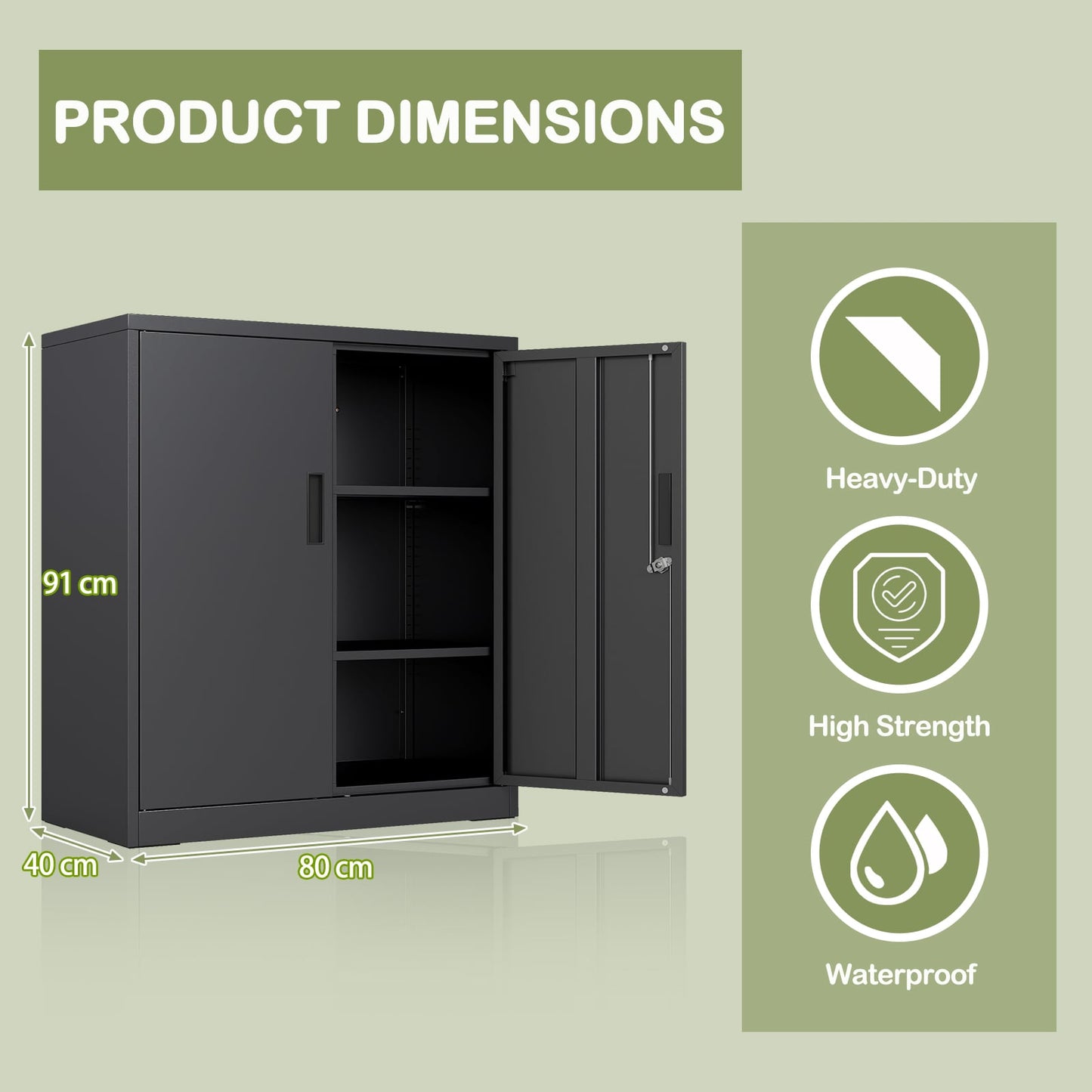 File Pantry Cabinet Steel Storage Organizer with 2 Lockable Doors-Black