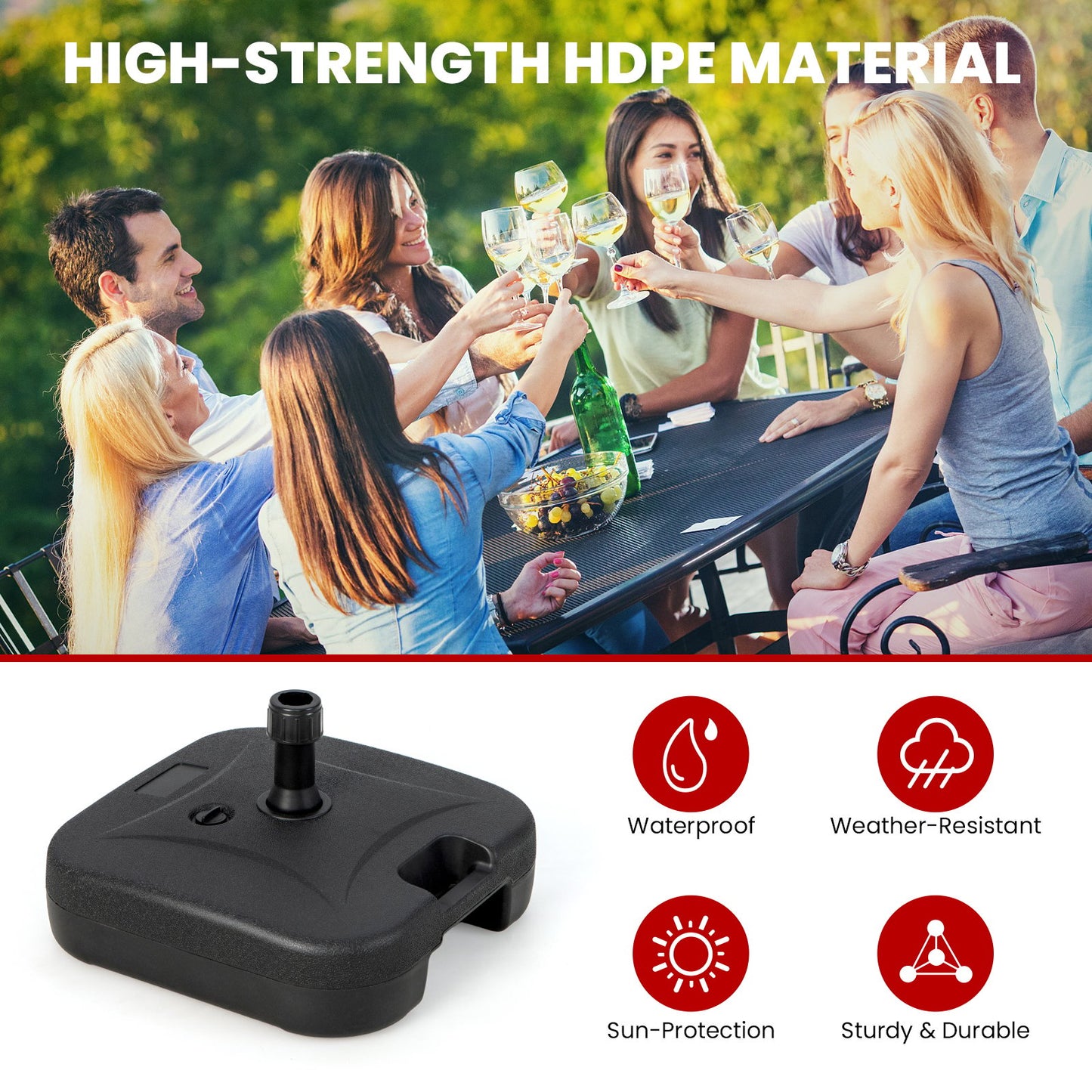 Fillable Patio Umbrella Base Stand Up to 30 kg for Yard-Black