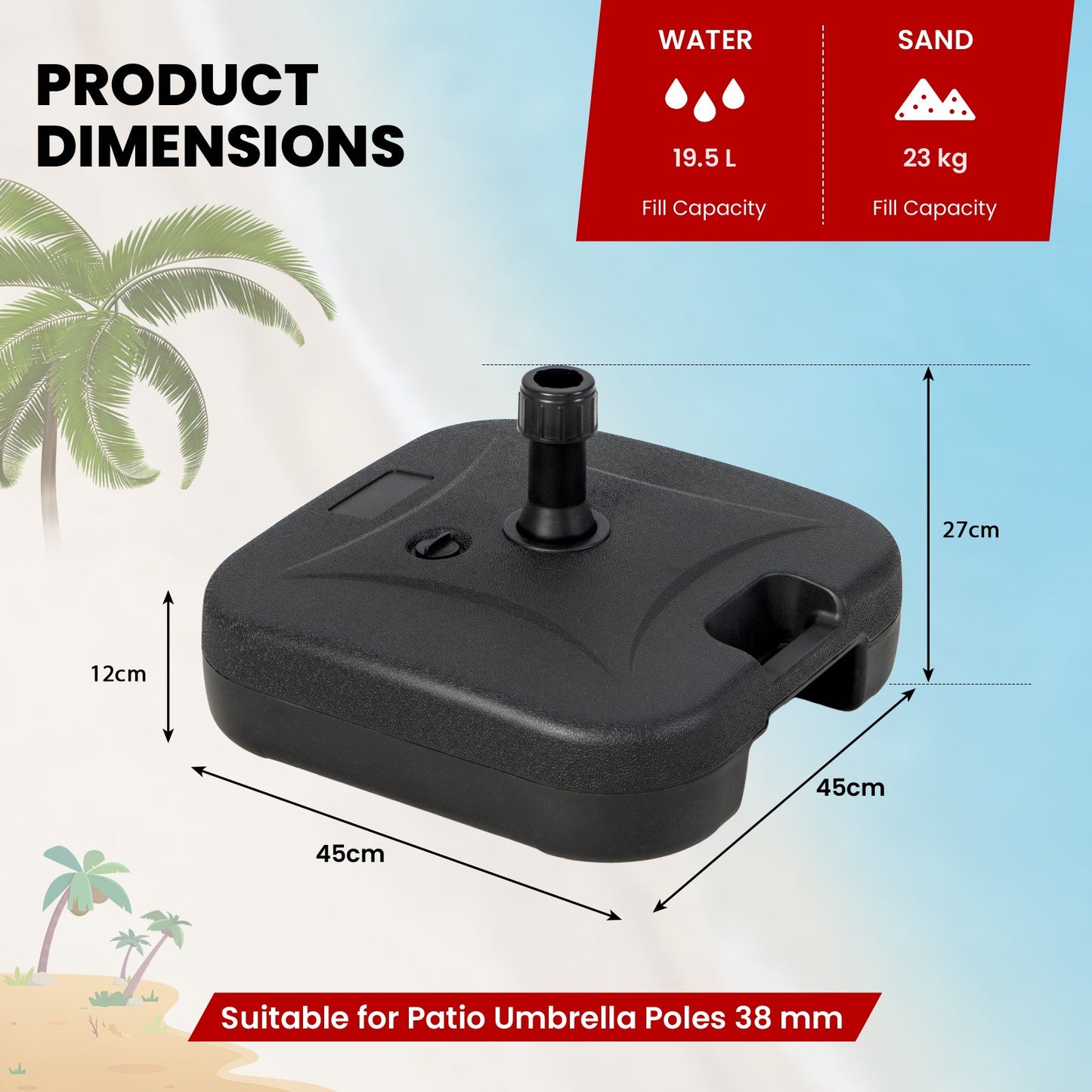 Fillable Patio Umbrella Base Stand Up to 30 kg for Yard-Black