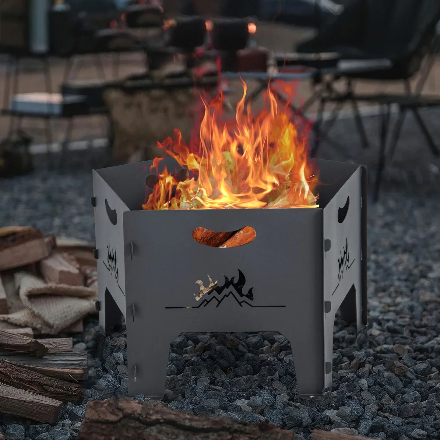 Collapsible Portable Plug Fire Pit with Storage Bag