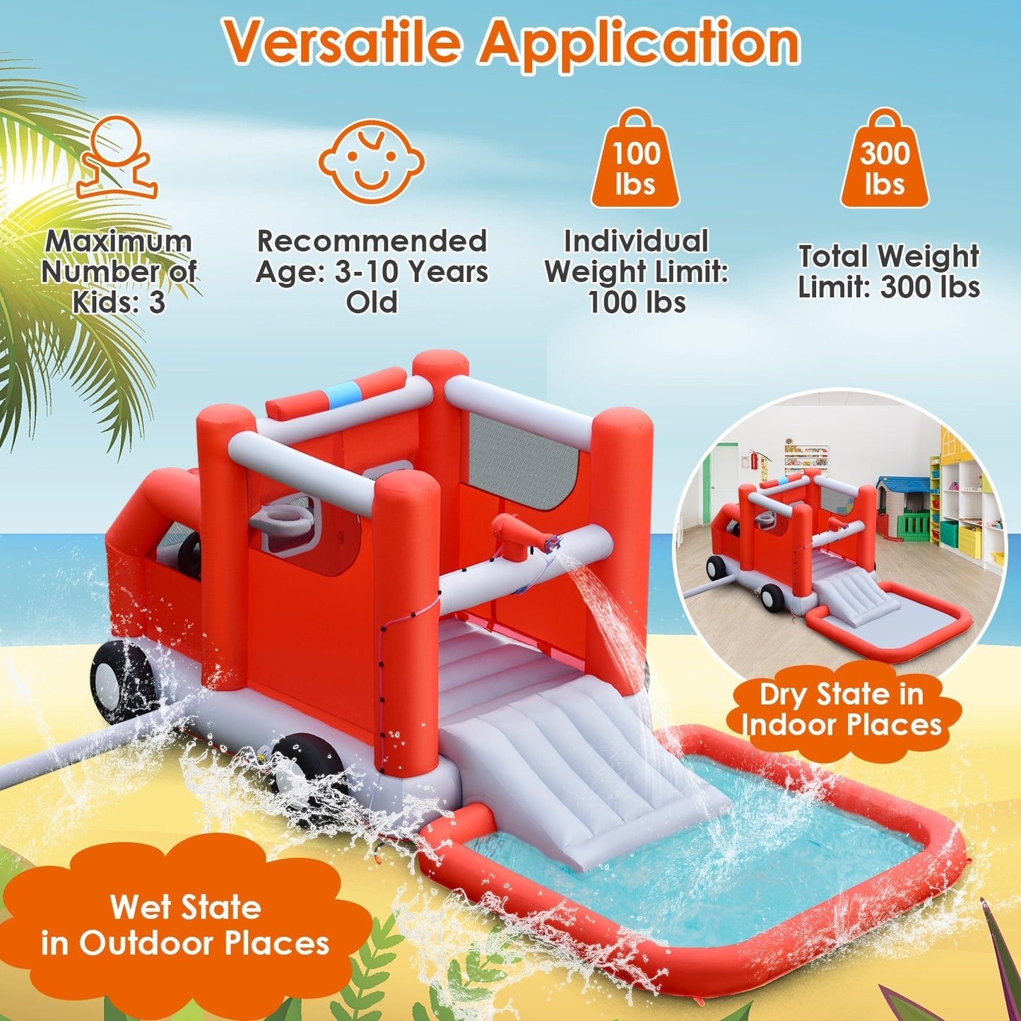 Firefighting-Themed Inflatable Water Park with Slide