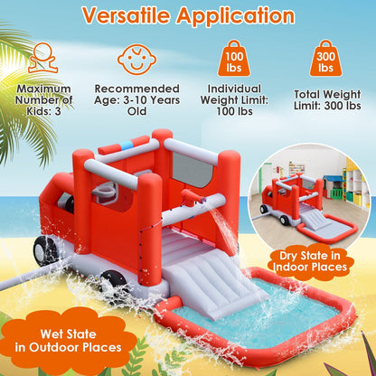 Firefighting-Themed Inflatable Water Park with Slide