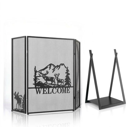 Fireplace Screen and Firewood Log Rack Set for Home