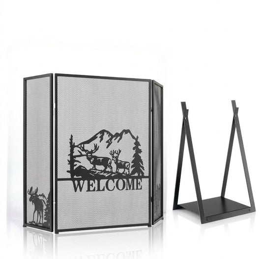 Fireplace Screen and Firewood Log Rack Set for Home