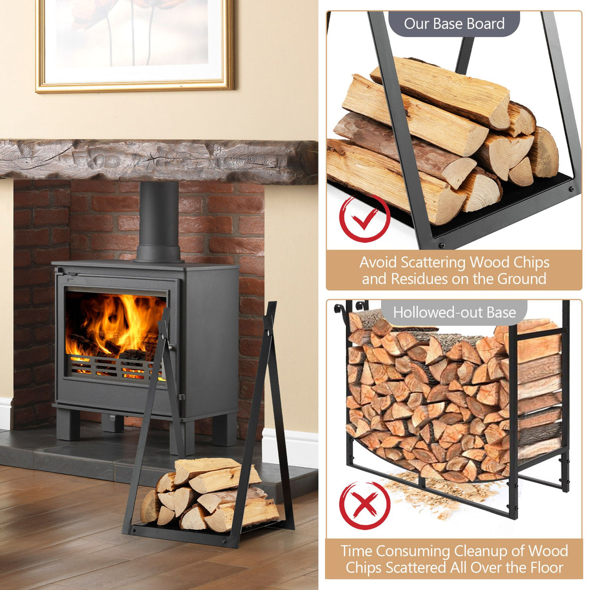 Fireplace Screen and Firewood Log Rack Set for Home