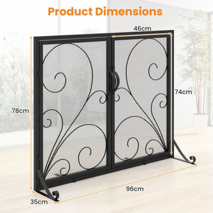 Fireplace Set with Outdoor Fireplace Grate and Double Door Fireplace Screen Flat Fire Guard