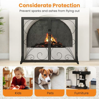 Fireplace Set with Outdoor Fireplace Grate and Double Door Fireplace Screen Flat Fire Guard