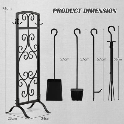5-Piece Fireplace Tool Set with Tong, Brush, Shovel, Poker, Stand