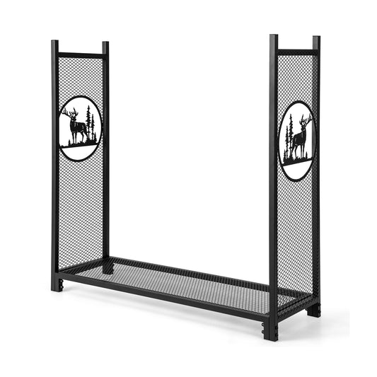 Firewood Rack Stand with Mesh Sides and Deer Tree Patterns