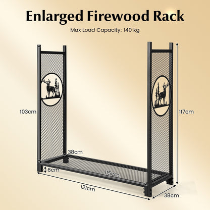 Firewood Rack Stand with Mesh Sides and Deer Tree Patterns