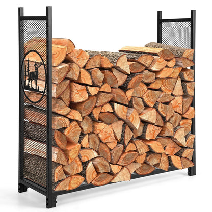 Firewood Rack Stand with Mesh Sides and Deer Tree Patterns