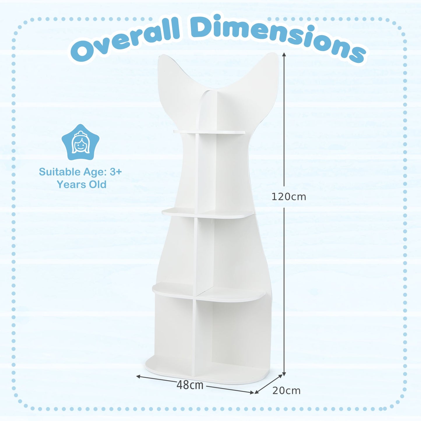 Fish-Shaped Kids Bookshelf with Open Shelves for Playroom-White