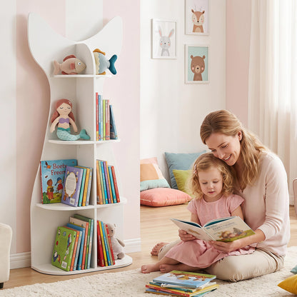 Fish-Shaped Kids Bookshelf with Open Shelves for Playroom-White