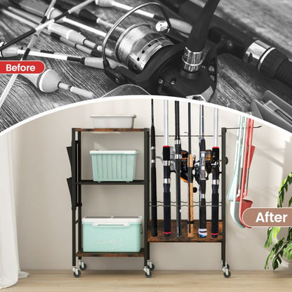 Fishing Rod Holder with Lockable Universal Wheels