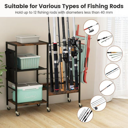 Fishing Rod Holder with Lockable Universal Wheels