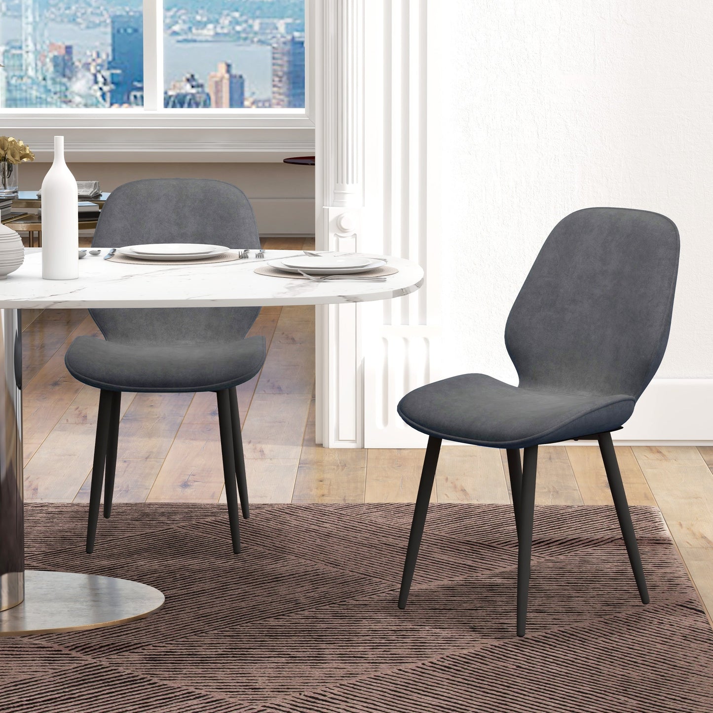 HOMCOM Velvet Dining Chairs, Set of 2 Dining Room Chairs with Metal Legs for Living Room, Dining Room, Grey