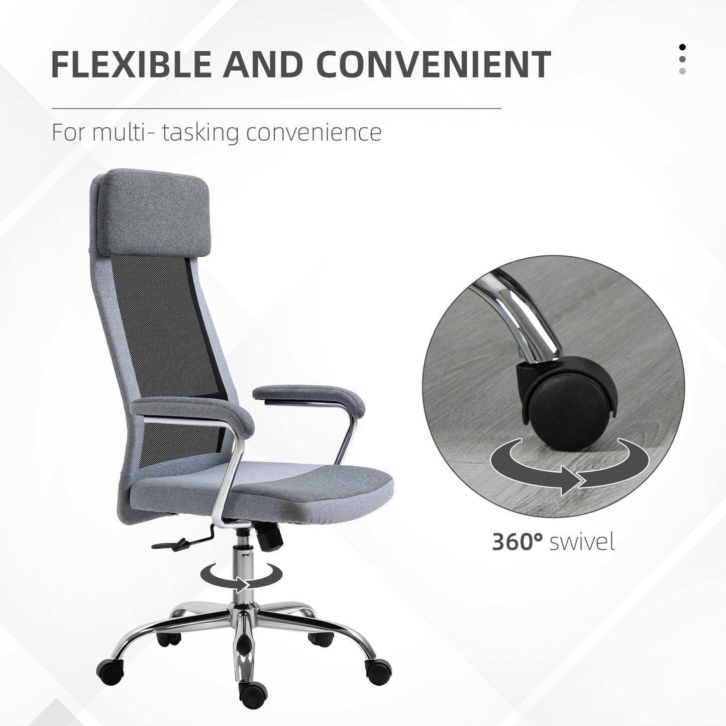 Vinsetto Office Chair, Ergonomic Desk Chair, High Back Computer Chair with Adjustable Height, Swivel Rolling Wheels, Mesh Back and Linen-Feel Fabric Seat for Home and Study, Grey