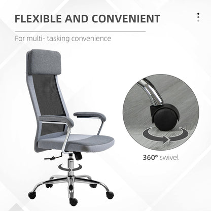 Vinsetto Office Chair, Ergonomic Desk Chair, High Back Computer Chair with Adjustable Height, Swivel Rolling Wheels, Mesh Back and Linen-Feel Fabric Seat for Home and Study, Grey