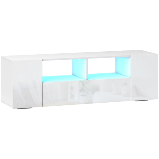Stojak pod telewizor HOMCOM 16 LED Light z miejscem do przechowywania - biały o wysokim połysku
