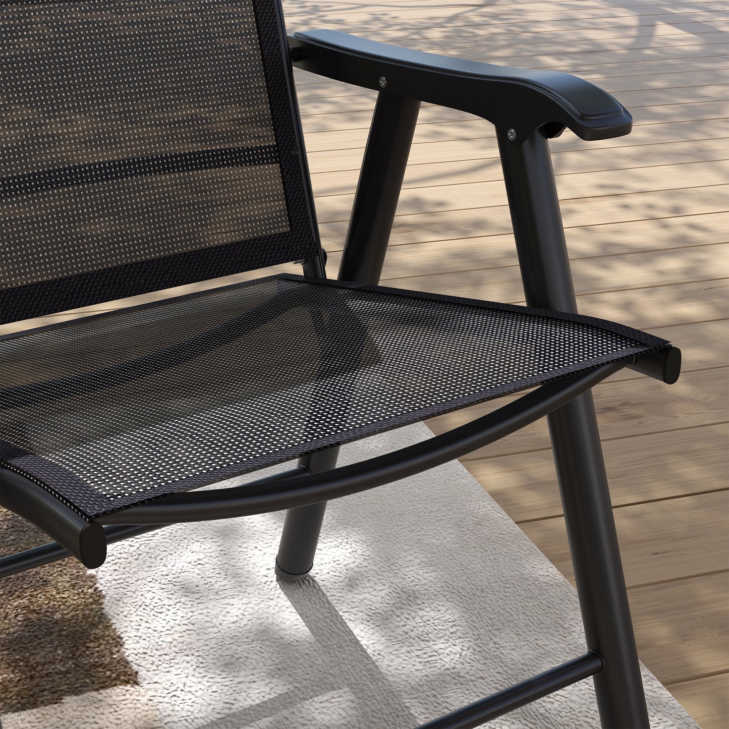 Outsunny Set of 4 Foldable Metal Garden Chairs Outdoor Patio Park Dining Seat Furniture Black