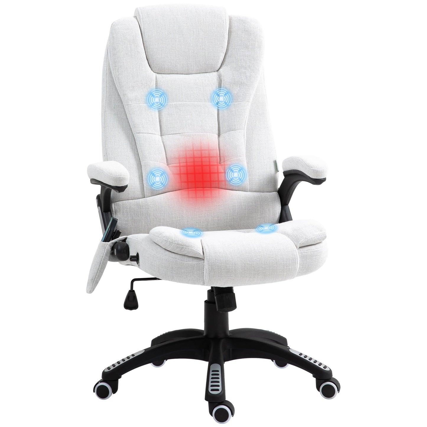 Vinsetto Massage Recliner Chair Heated Office Chair with Six Massage Points Linen-Feel Fabric 360¡ Swivel Wheels Cream White