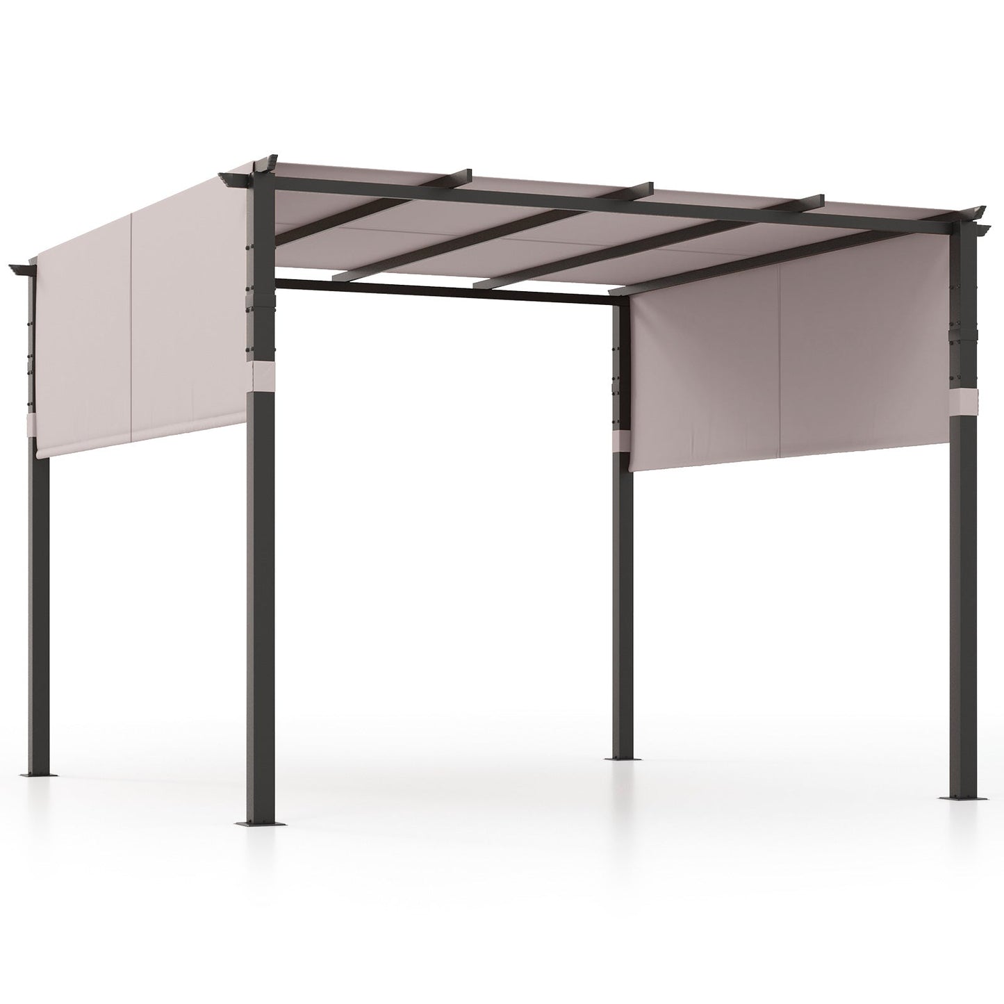 305 x 305 cm Flat Top Pergola with Retractable Canopy and Heavy-duty Metal Frame-Grey