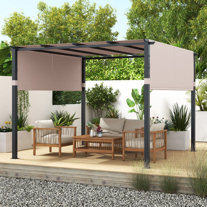 305 x 305 cm Flat Top Pergola with Retractable Canopy and Heavy-duty Metal Frame-Beige