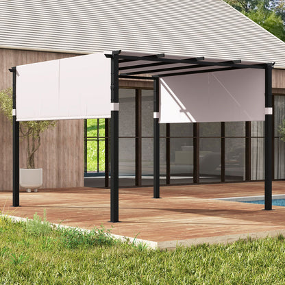 305 x 305 cm Flat Top Pergola with Retractable Canopy and Heavy-duty Metal Frame-Grey