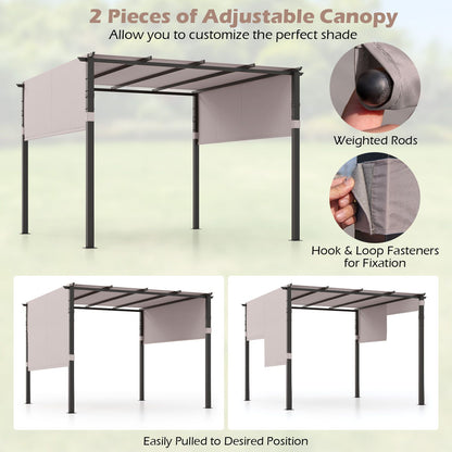 305 x 305 cm Flat Top Pergola with Retractable Canopy and Heavy-duty Metal Frame-Grey