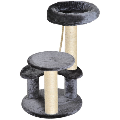 Pawhut 65 cm Cat Tree Kitty Scratcher Kitten Activity Center Scratching Post Playhouse 2 Perch w/Hanging Sisal Rope Grey