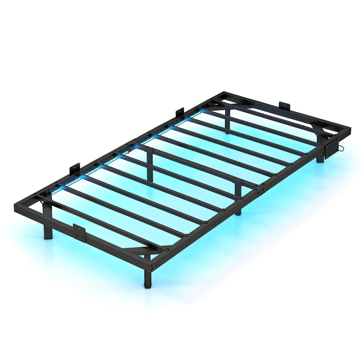 Floating Bed Frame with LED Lights and Charging Station Mattress Slide Stopper-Black