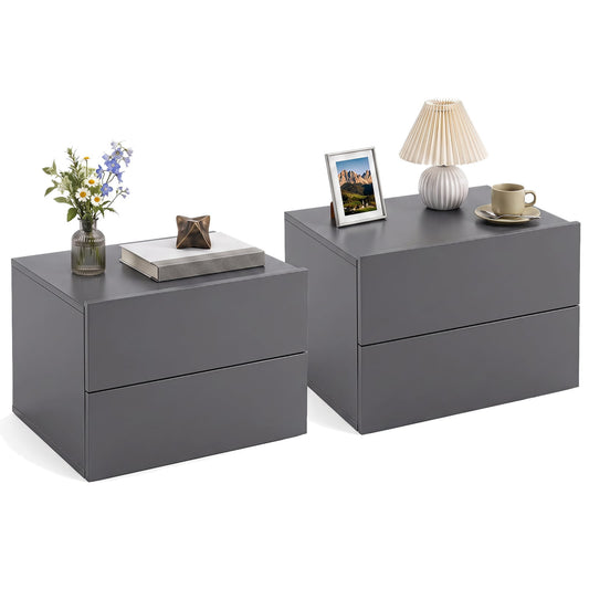 Floating Nightstand Set of 2 with Storage Drawers for Small Space-Grey