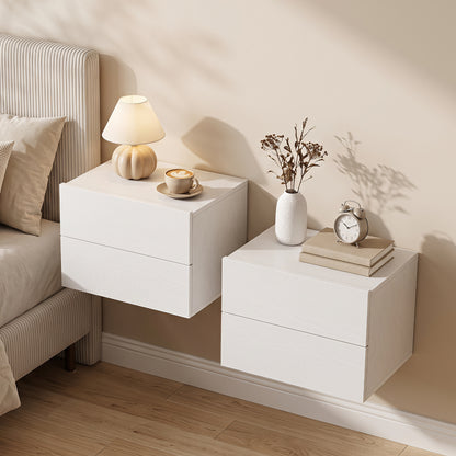Floating Nightstand Set of 2 with Storage Drawers for Small Space-White