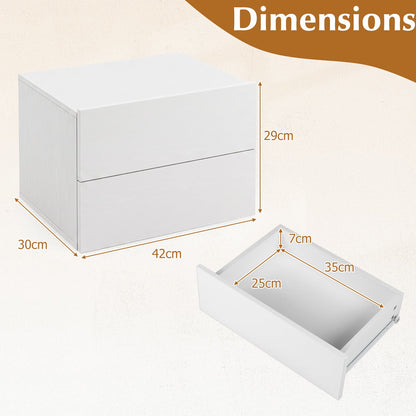 Floating Nightstand Set of 2 with Storage Drawers for Small Space-White