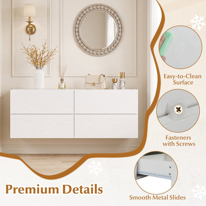 Floating Nightstand Set of 2 with Storage Drawers for Small Space-White