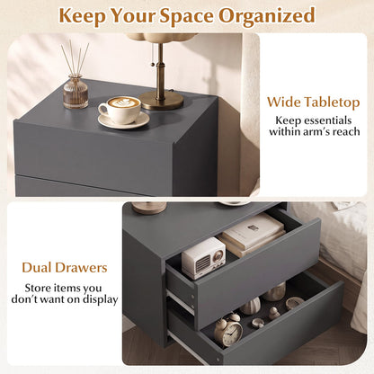 Floating Nightstand with Storage Drawers Wall Mounted for Living Room Bedroom-Gtey