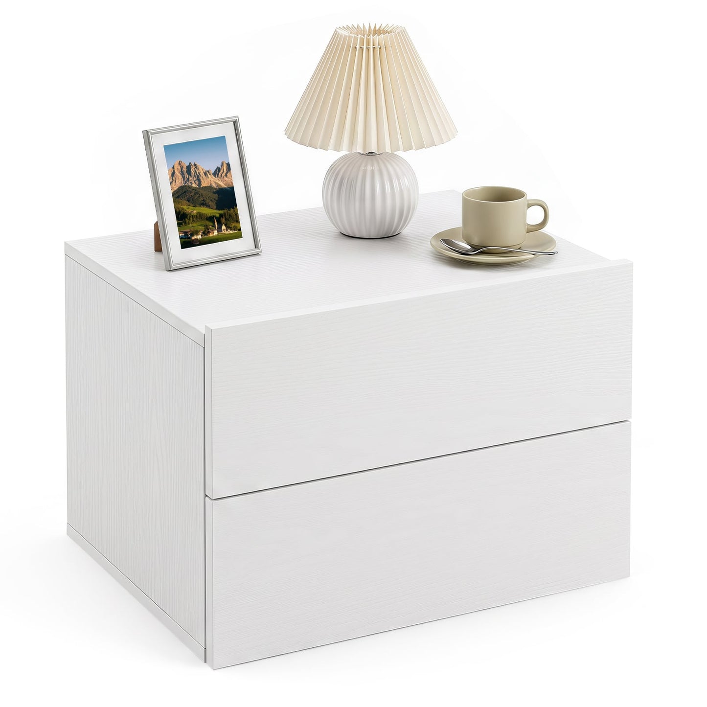 Floating Nightstand with Storage Drawers Wall Mounted for Living Room Bedroom-White