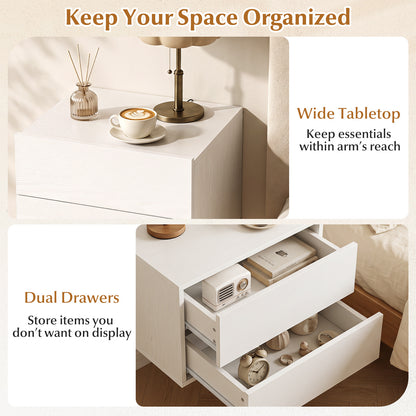 Floating Nightstand with Storage Drawers Wall Mounted for Living Room Bedroom-White