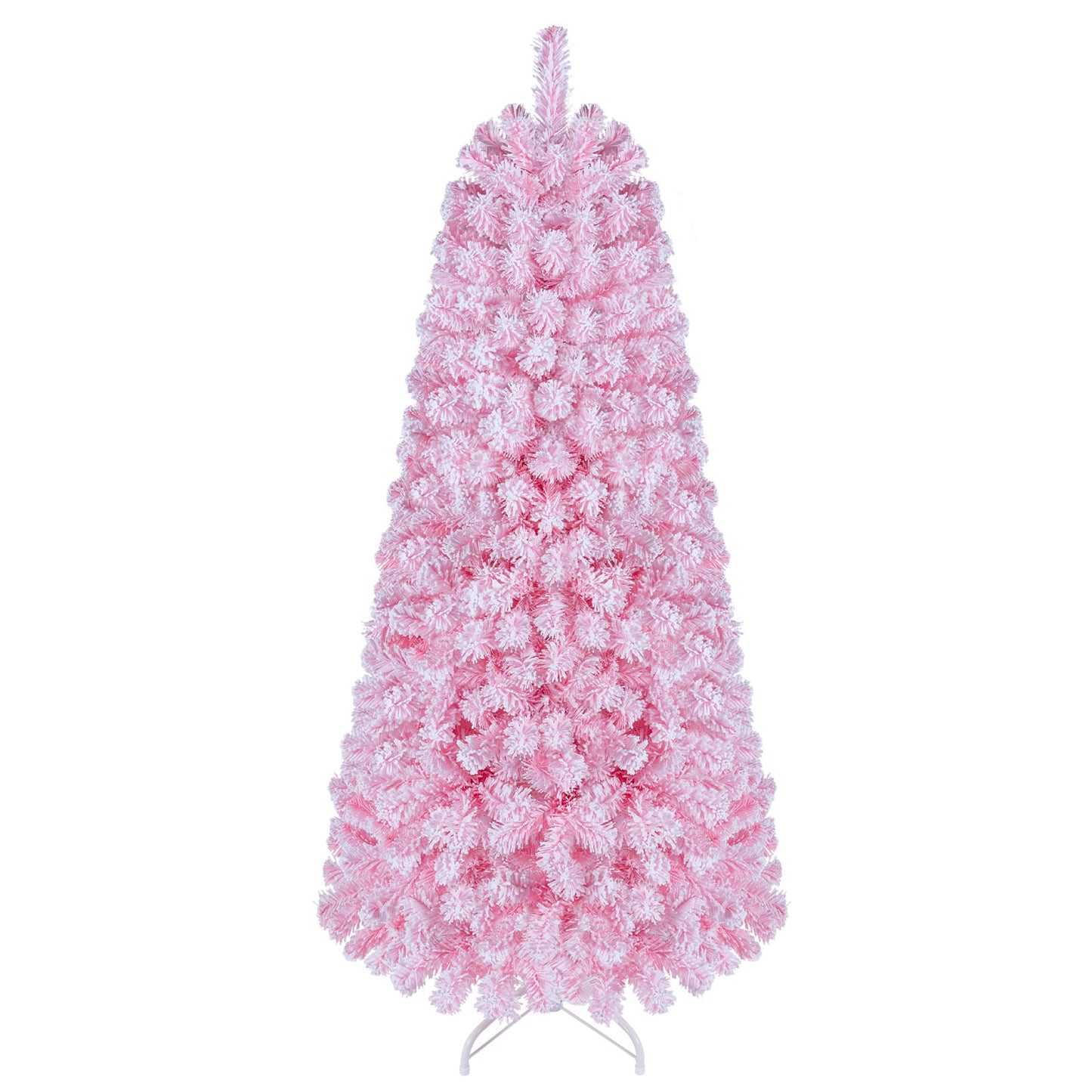 Flocked Pencil Christmas Tree with Full Branch Tips and Folding Metal Stand for Holiday Decor-150cm