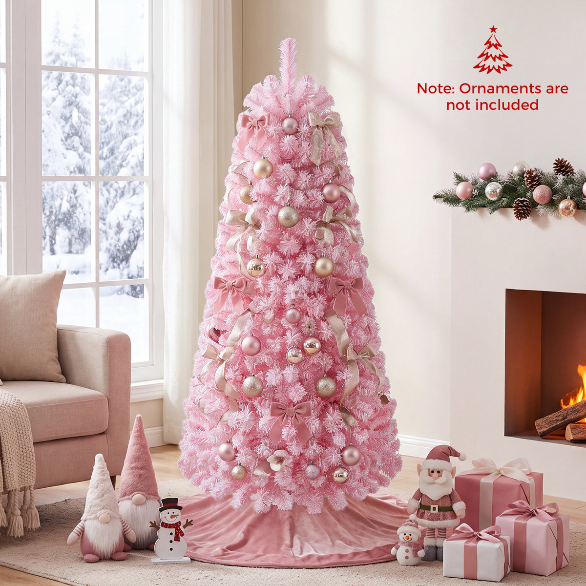Flocked Pencil Christmas Tree with Full Branch Tips and Folding Metal Stand for Holiday Decor-150cm