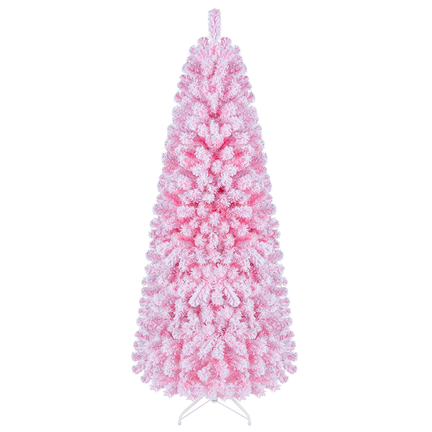 Flocked Pencil Christmas Tree with Full Branch Tips and Folding Metal Stand for Holiday Decor-180cm