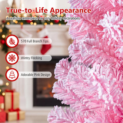 Flocked Pencil Christmas Tree with Full Branch Tips and Folding Metal Stand for Holiday Decor-180cm