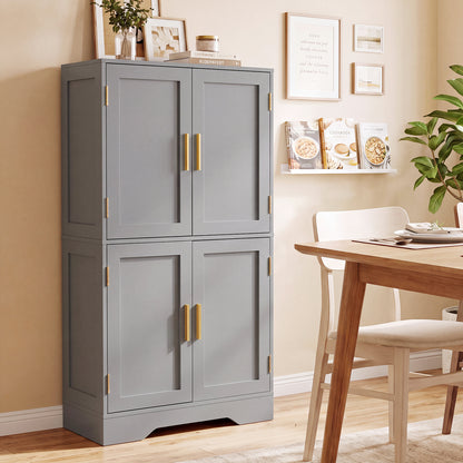 Floor Storage Cabinet with 4 Doors and 2 Adjustable Shelves Anti-toppling Kits Included-Grey