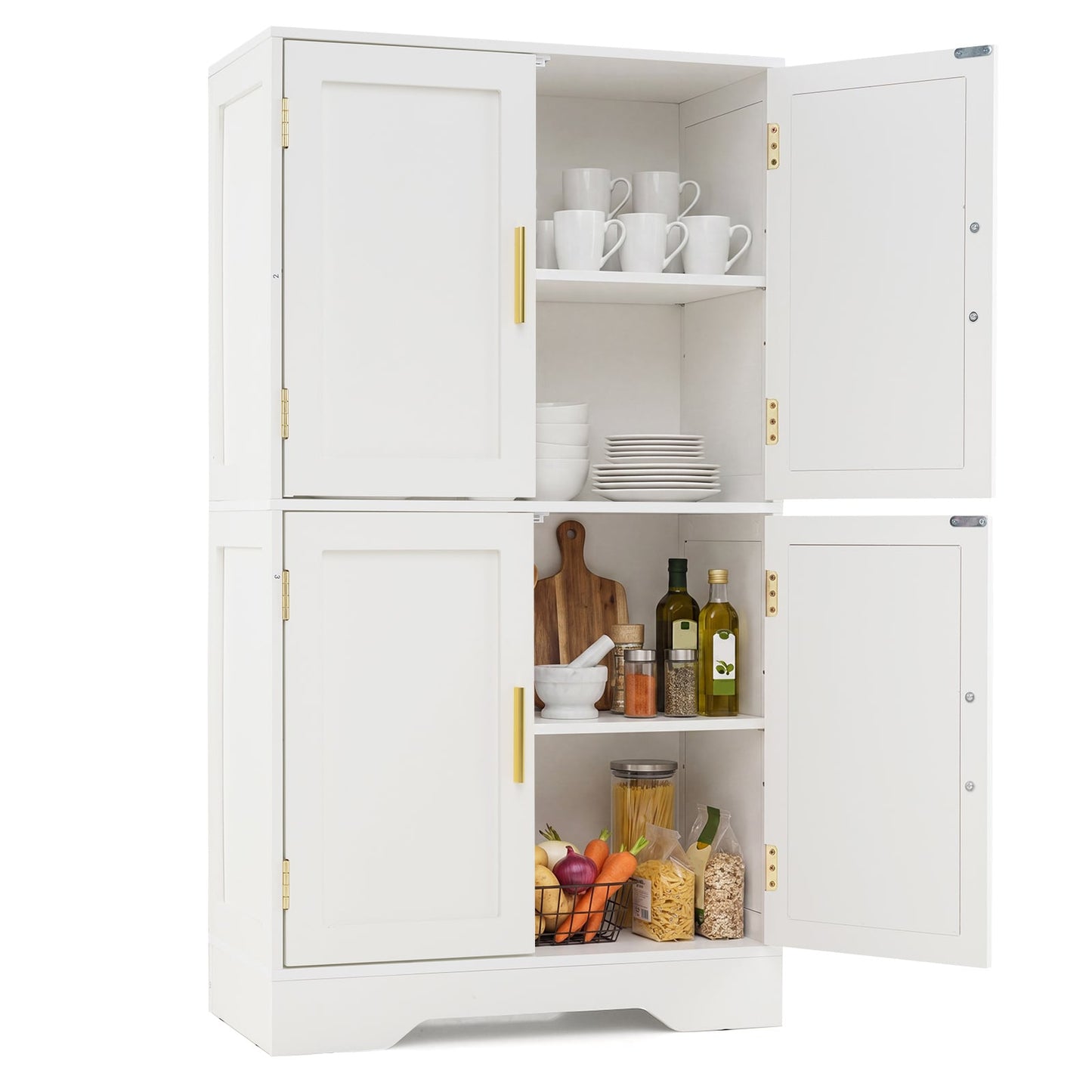 Floor Storage Cabinet with 4 Doors and 2 Adjustable Shelves Anti-toppling Kits Included-White