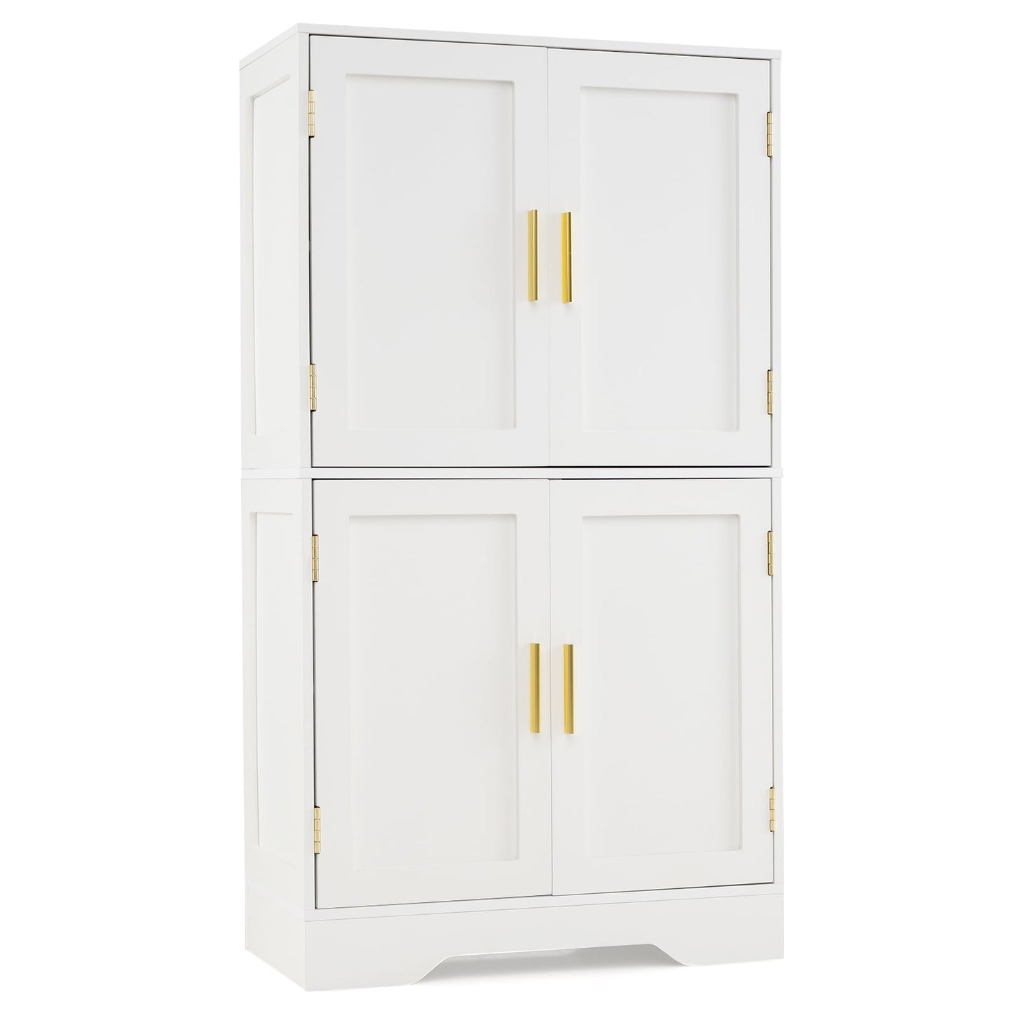 Floor Storage Cabinet with 4 Doors and 2 Adjustable Shelves Anti-toppling Kits Included-White