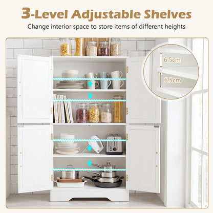 Floor Storage Cabinet with 4 Doors and 2 Adjustable Shelves Anti-toppling Kits Included-White