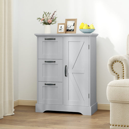 Floor Cabinet with Barn Door and 3 Storage Drawers-Grey