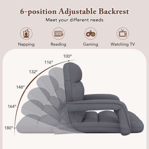 Floor Gaming Chair for Adults with Back Support and Adjustable 6-Position-Grey